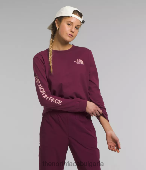 облекло The North Face тениска с дълъг ръкав и хитова графика boysenberry/розов мъх Жени 40DF01096