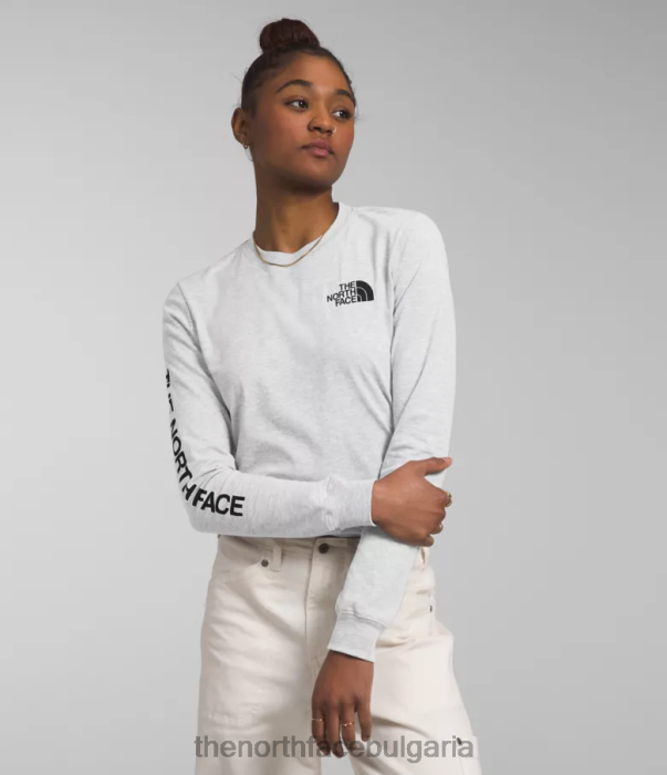 облекло The North Face тениска с дълъг ръкав и хитова графика tnf светлосив хедър Жени 40DF01095