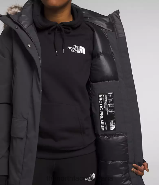 облекло The North Face арктична парка премиум асфалтово сиво Жени 40DF01314