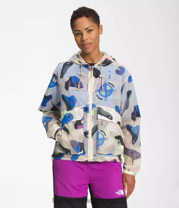 облекло The North Face m66 полупрозрачна качулка за вятър гардения бял инфографичен печат Жени 40DF01230