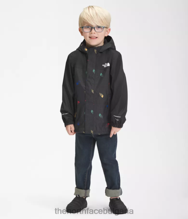 облекло The North Face дъждовно яке antora tnf черен печат на решетка с лого деца 40DF090