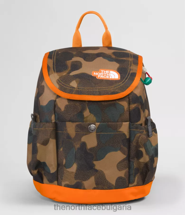 аксесоар The North Face младежка мини раница explorer полезна кафява камуфлажна текстура печат/мандарина деца 40DF0396