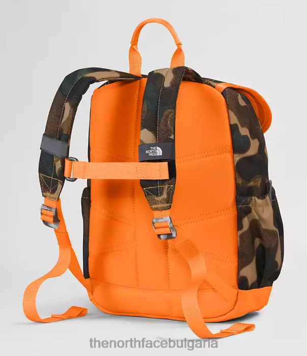 аксесоар The North Face младежка мини раница explorer полезна кафява камуфлажна текстура печат/мандарина деца 40DF0396