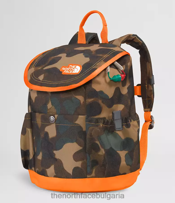 аксесоар The North Face младежка мини раница explorer полезна кафява камуфлажна текстура печат/мандарина деца 40DF0396