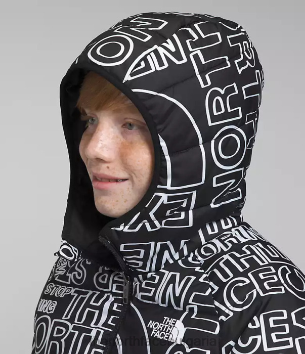 облекло The North Face двустранно северно яке с качулка tnf черен tnf маркер лого печат деца 40DF0817