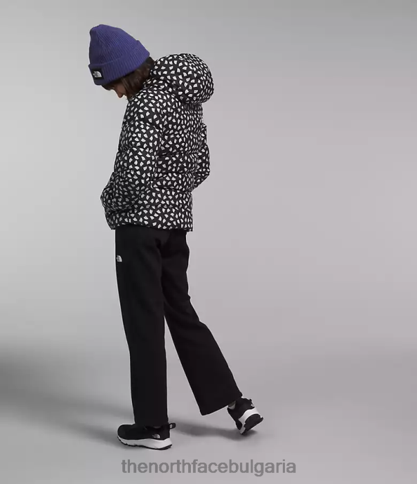 облекло The North Face двустранно северно яке с качулка tnf черен tnf мини щампа за хвърляне деца 40DF0906