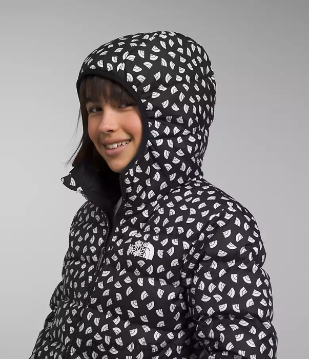 облекло The North Face двустранно северно яке с качулка tnf черен tnf мини щампа за хвърляне деца 40DF0906