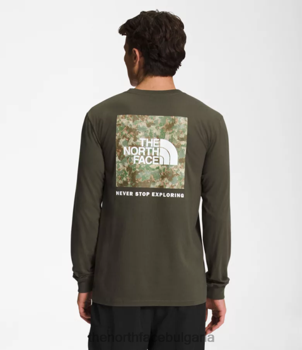 облекло The North Face тениска с кутия с дълъг ръкав нов камуфлаж с точково зелено/милитари маслинено мъже 40DF01211